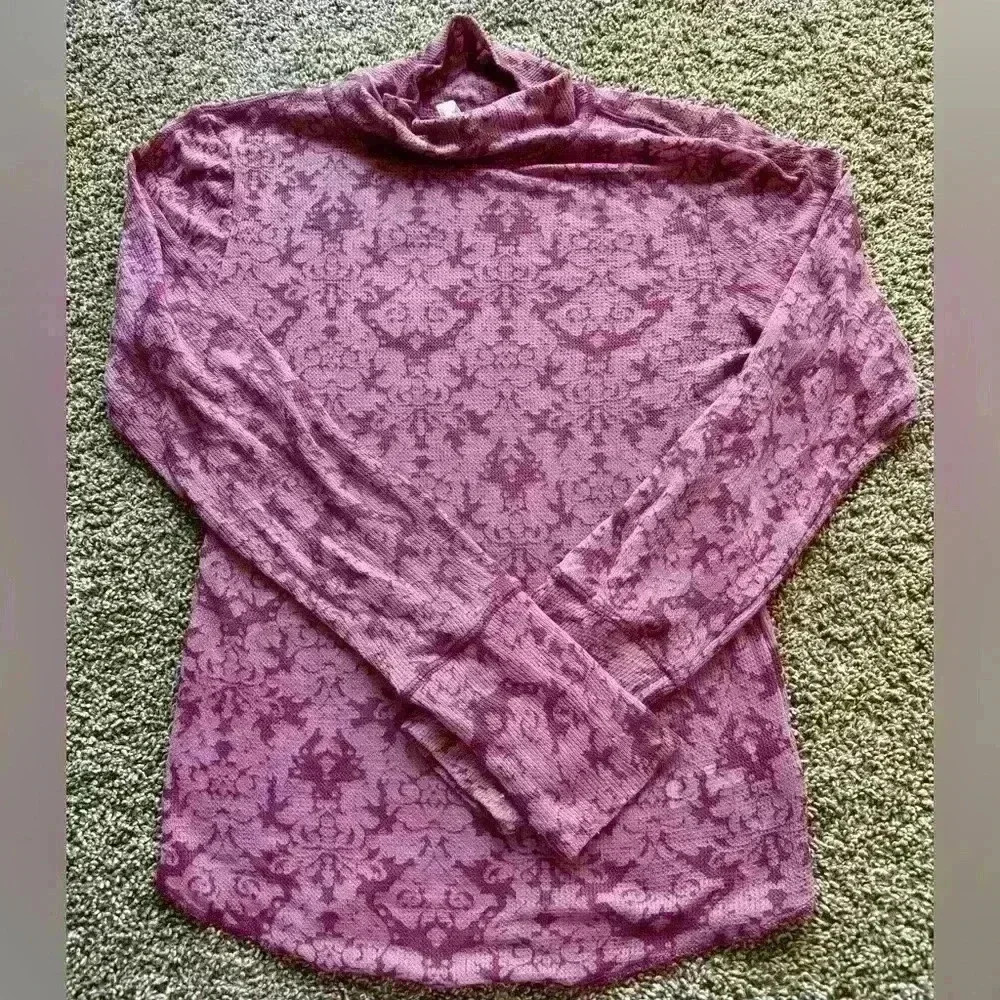 Free People Intimately Long Sleeve Semi-Sheer Turtleneck Size Large Purple